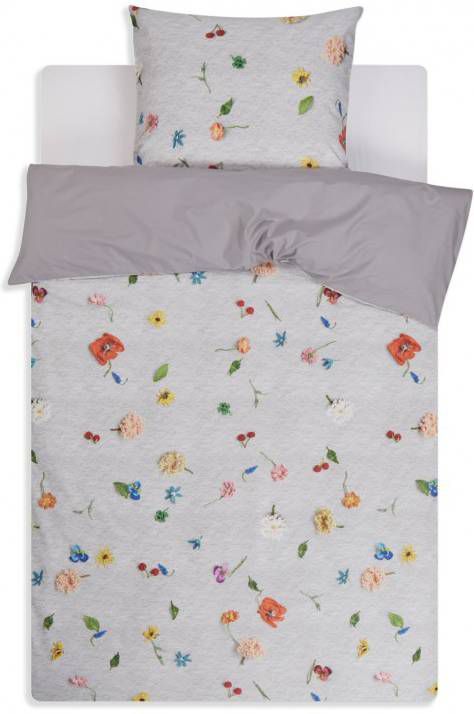 SNURK Knitted Flowers dekbedovertrek 100% percaline katoen Lits-jumeaux (260x200/220 cm + 2 slopen) Grijs