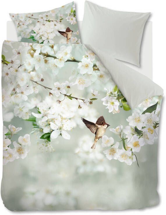 Ambiante Dekbedovertrek Jasmin Scent Grey Green 100% Katoen Satijn Lits jumeaux 240 X 200/220 Cm + 2 Slopen 60x70 Cm