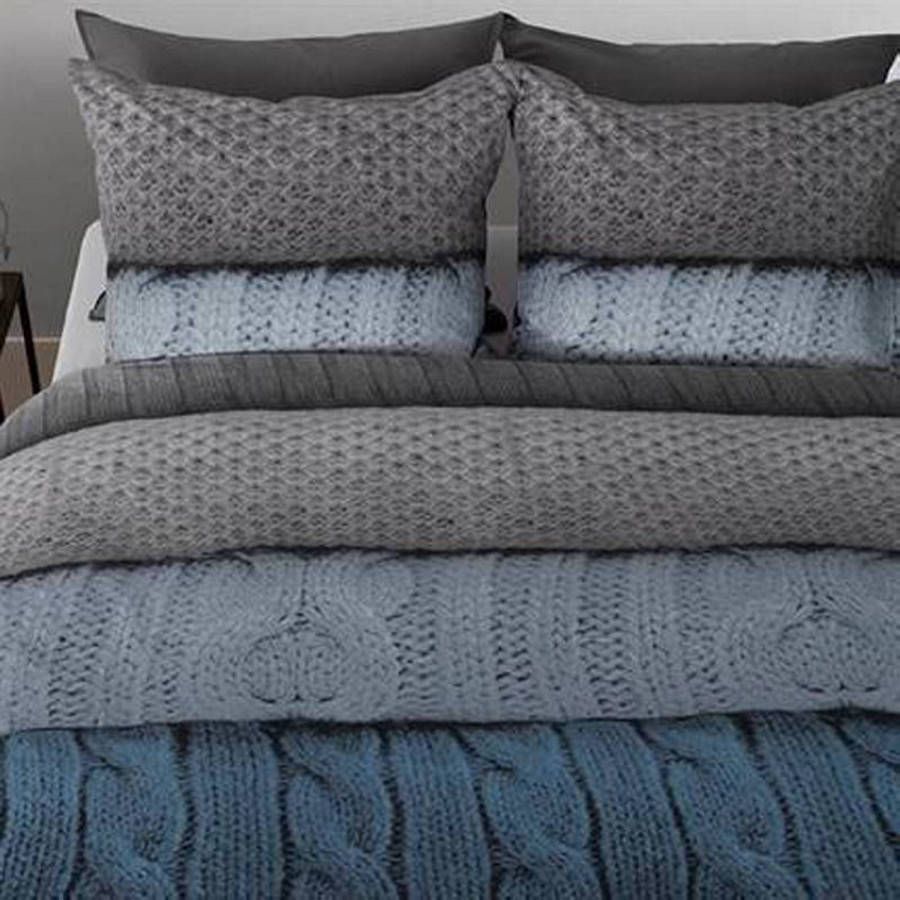 Beddinghouse Benwick Flanel Dekbedovertrek Lits jumeaux(240x200/220 Cm + 2 Slopen) Flanel Bluegrey