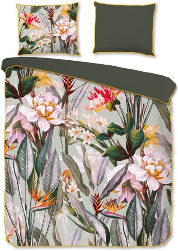 Descanso Modena Dekbedovertrek 1 persoons(140x200/220 Cm + 1 Sloop) Katoen Satijn Groen