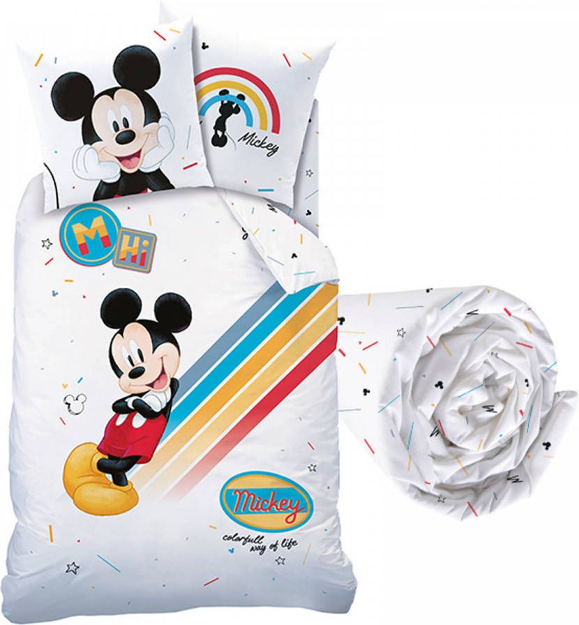 Disney Mickey Mouse Dekbedovertrek Set Colourful Eenpersoons Inclusief Hoeslaken Katoen