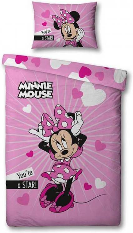 Disney Minnie Dekbedovertrek 100% Microvezel 1 persoons(140x200 Cm + 1 Sloop) 1 Stuk(60x70 Cm) Roze