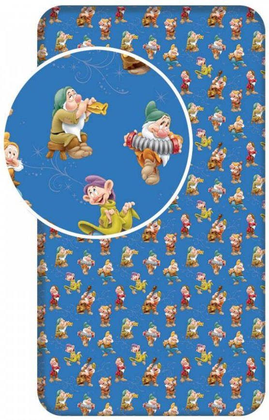 Disney Sneeuwwitje Zeven Dwergen Hoeslaken Eenpersoons 90 X 200 Cm Blauw