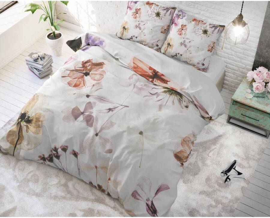 Dreamhouse Bedding Dekbedovertrek Flowers 100% Katoen Met Knoopsluiting, Incl. Kussenslopen Grijs 1 persoons 140 X 220 Cm + 1 Sloop