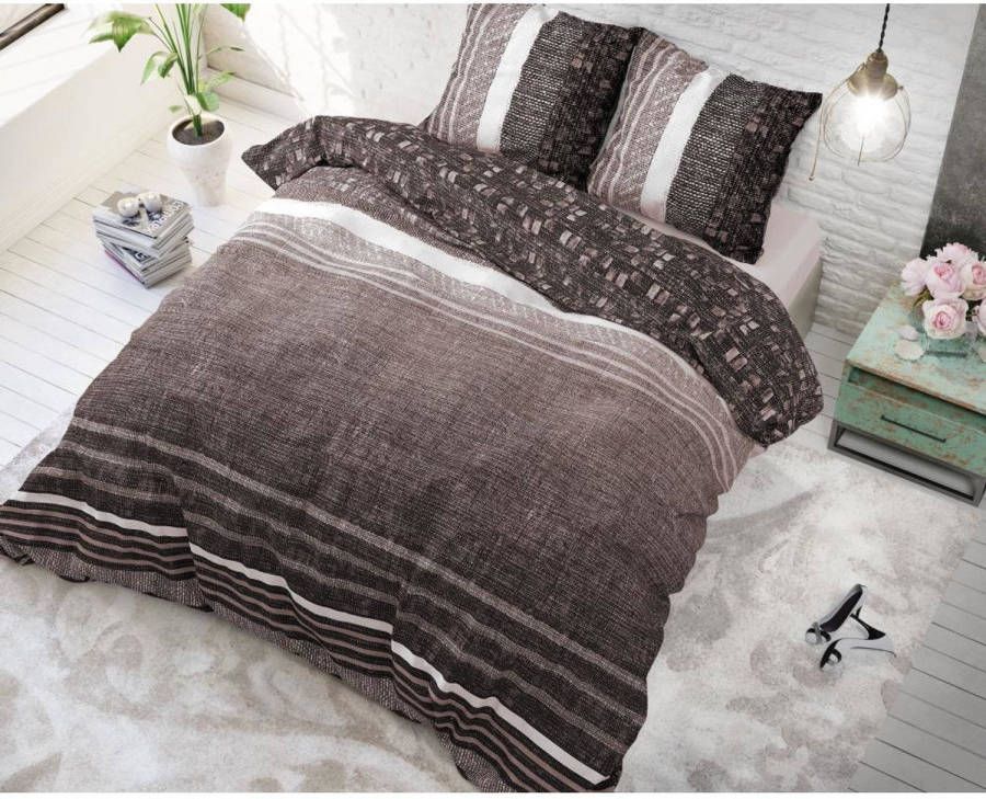 Dreamhouse Bedding Dekbedovertrek Matrix Katoen Met Knoopsluiting, Incl. Kussenslopen Taupe 2 persoons 200 X 220 Cm + 2 Slopen