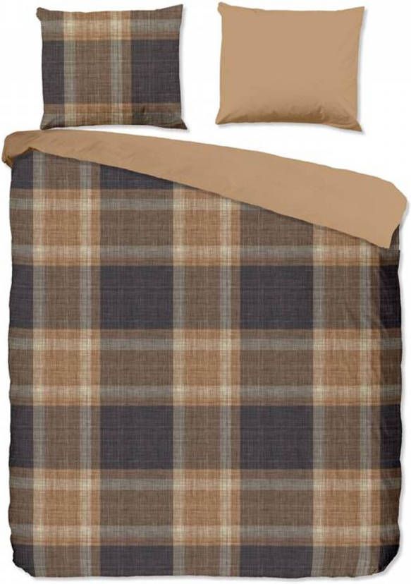 Good Morning Checks Flanel Dekbedovertrek 2 persoons(200x200/220 Cm + 2 Slopen) Flanel Mocca