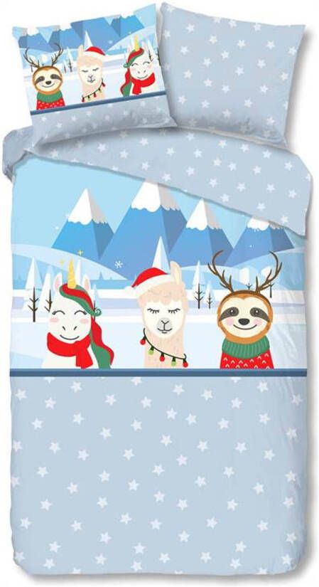 Good Morning Friends Flanel Dekbedovertrek Flanel/Katoen Peuter(120x150 Cm + 1 Sloop) Blauw