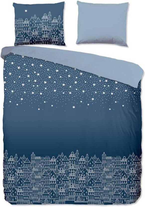 Good Morning Night Flanel Dekbedovertrek 2 persoons(200x200/220 Cm + 2 Slopen) Flanel Blue