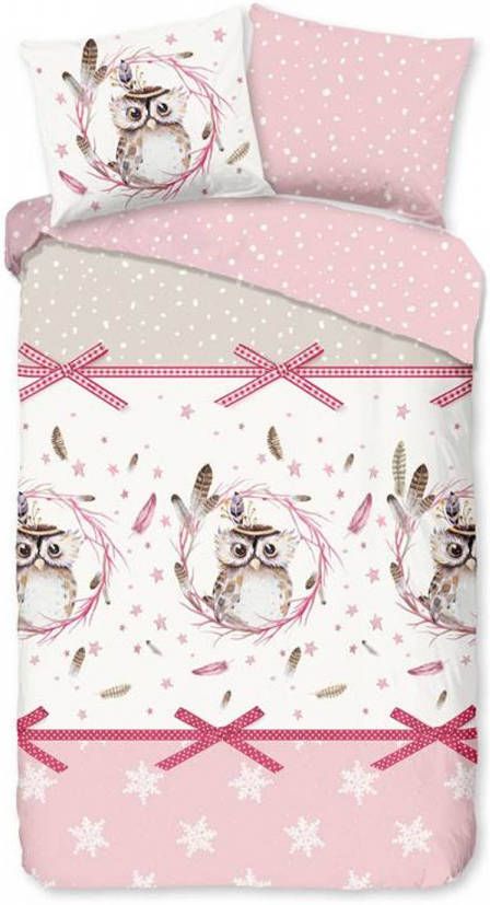 Good Morning Owl Flanel Dekbedovertrek Flanel/Katoen 1 persoons(140x200/220 Cm + 1 Sloop) Pink