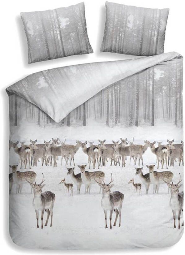 Heckett & Lane Delmar Flanel Dekbedovertrek 1 persoons(140x200/220 Cm + 1 Sloop) Flanel Fog Natural