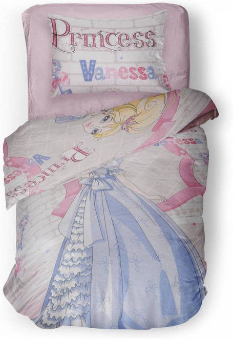 Linnick Kinder Dekbedovertrek 100% Katoen Prinses Vanessa Roze 140x200cm