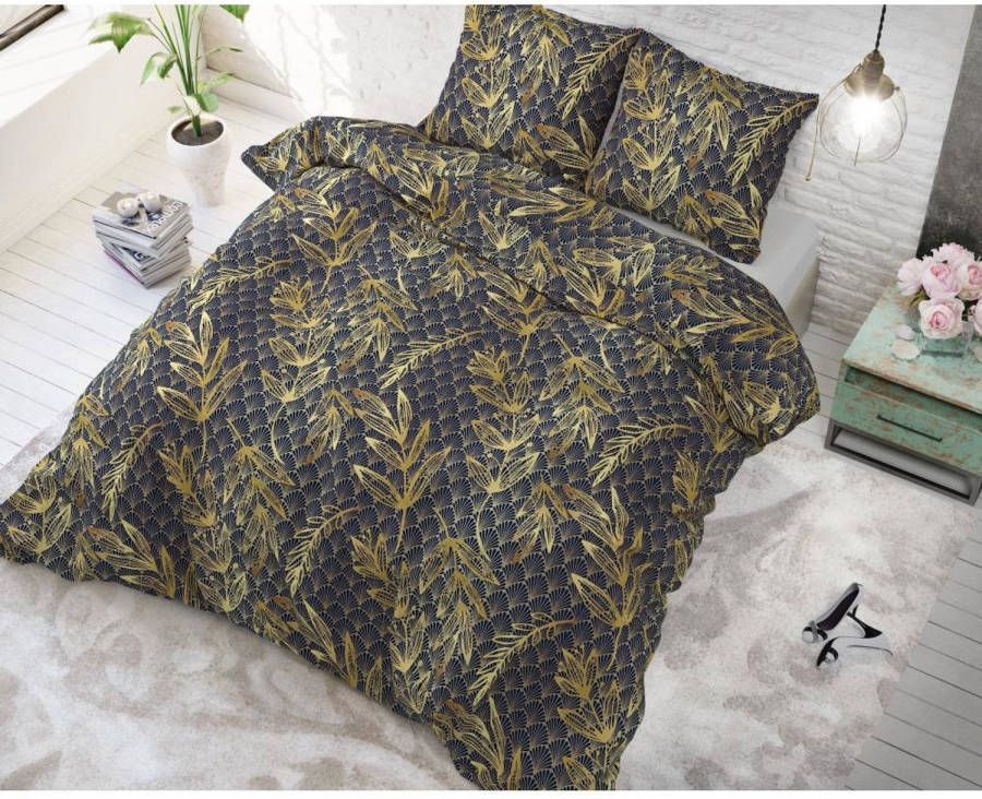 Discountershop.nl Dekbedovertrek Luxury Leaf Gebreid Dessin Met Knoopsluiting, Incl. Kussenslopen Zwart