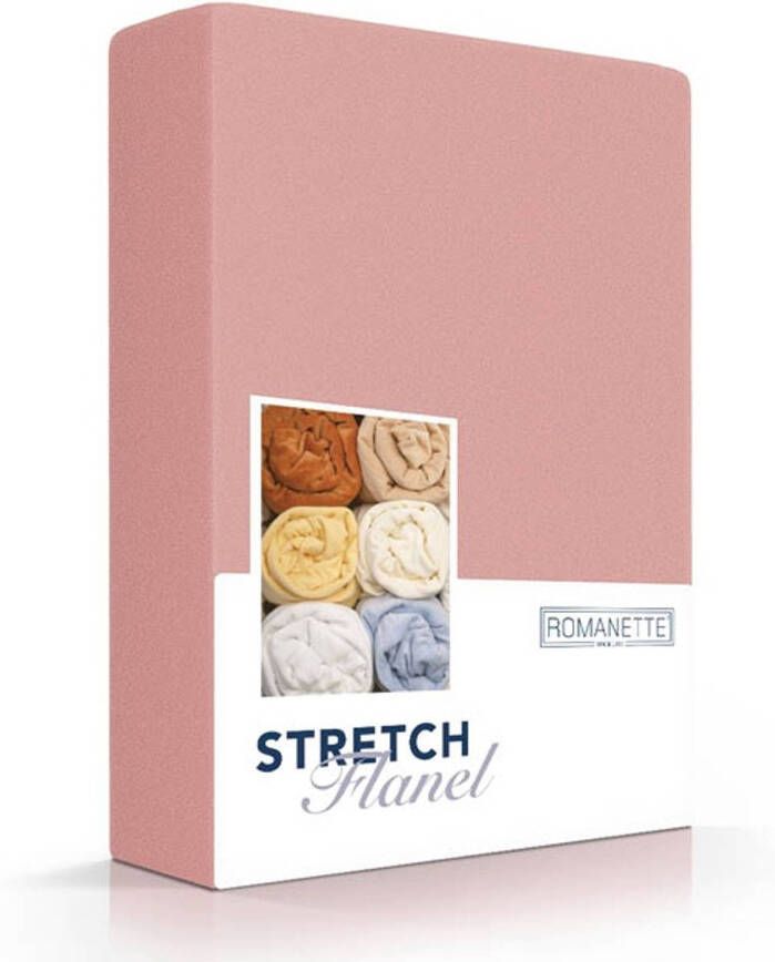 Romanette Flanellen Stretch Hoeslaken Poederrose 80/90/100 X 200/210/220 Cm