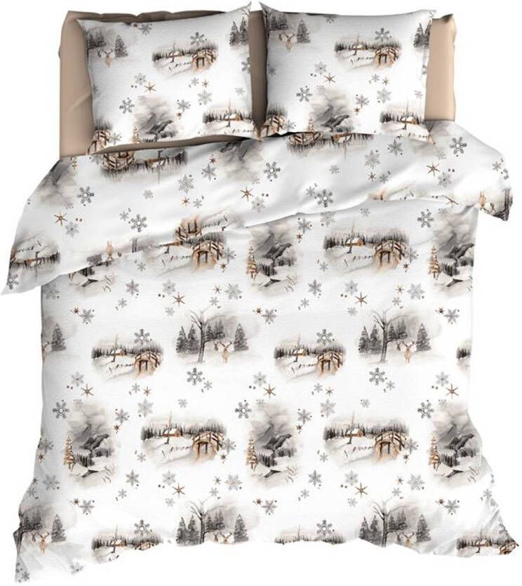 Romanette Snowdonia Flanel Dekbedovertrek Lits jumeaux(270x200/220 Cm + 2 Slopen) Flanel Bruin/grijs