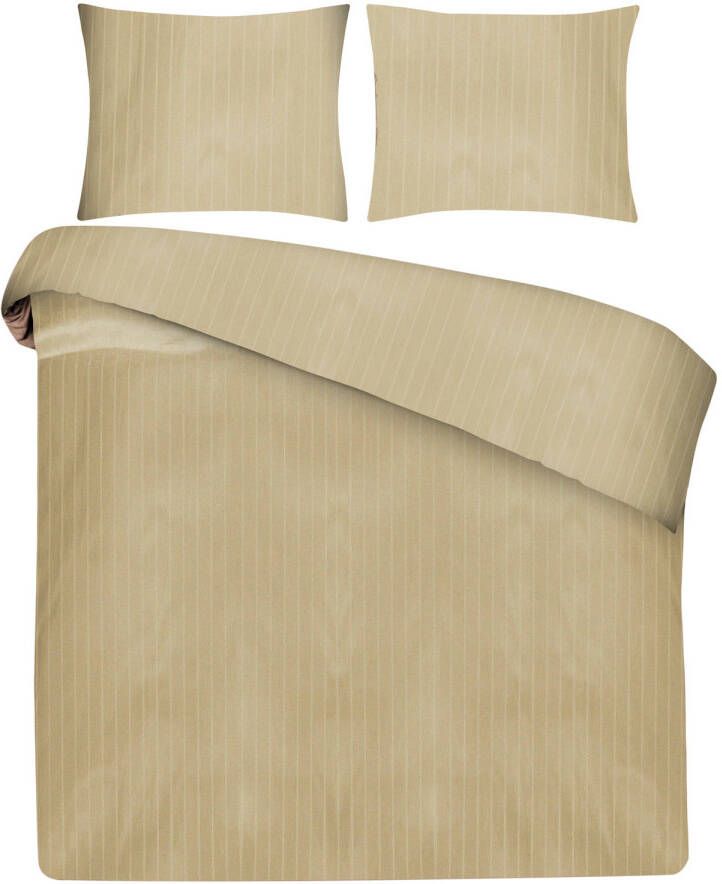 Seashell Satijn Streep Dekbedovertrek 100% Katoensatijn 1 persoons 140x200/260cm Uni Zand Goud
