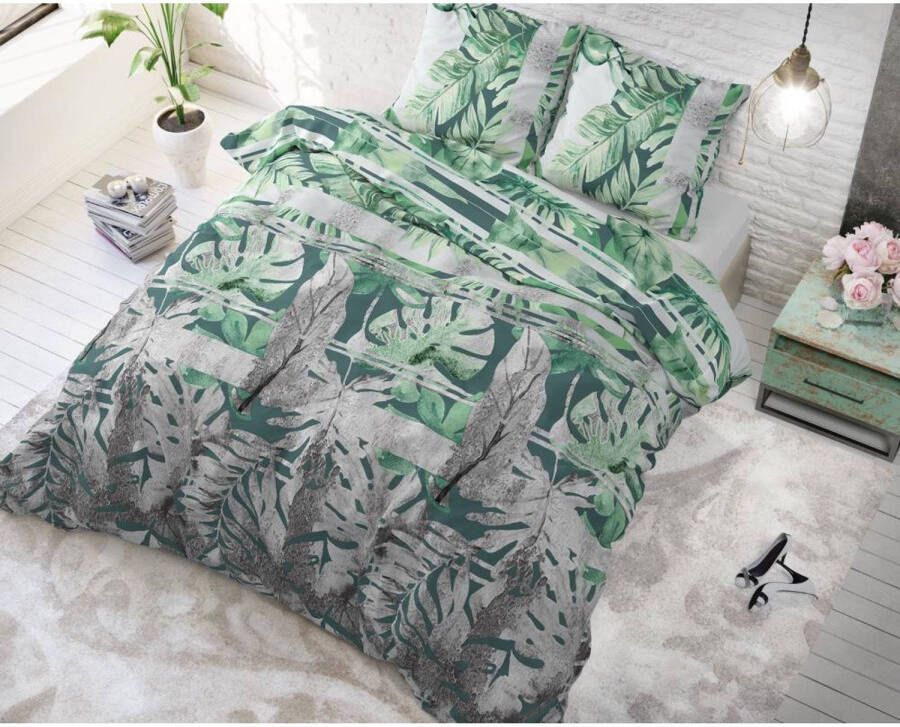 Sleeptime Dekbedovertrek Bendos Planten Met Knoopsluiting, Incl. Kussenslopen Groen Lits jimeaux 240 X 220 Cm + 2 Slopen