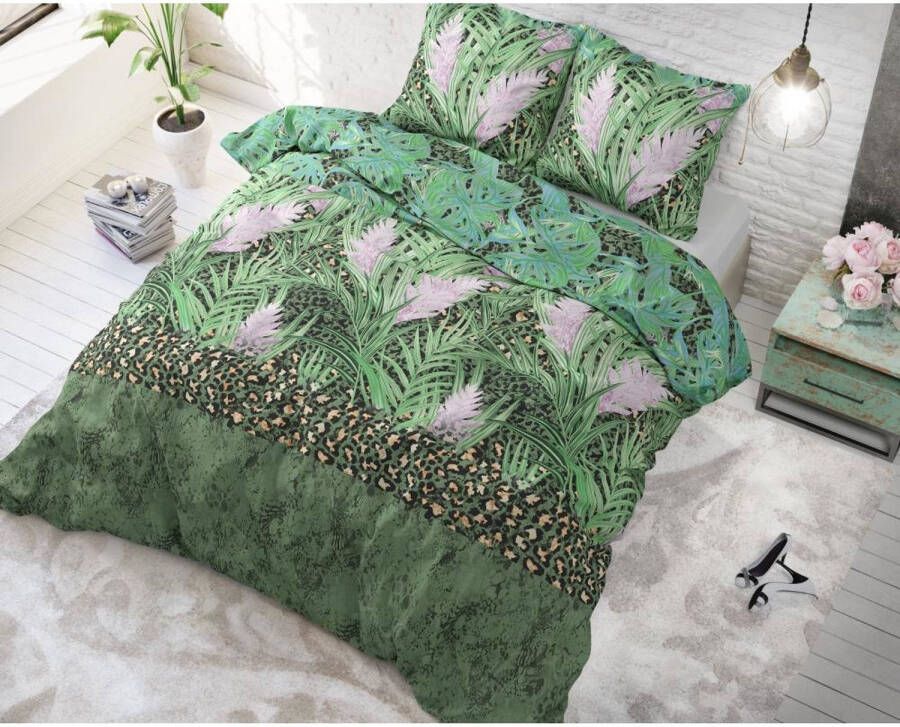 Sleeptime Dekbedovertrek Jungle Planten En Panterprint Met Knoopsluiting, Incl. Kussenslopen Groen