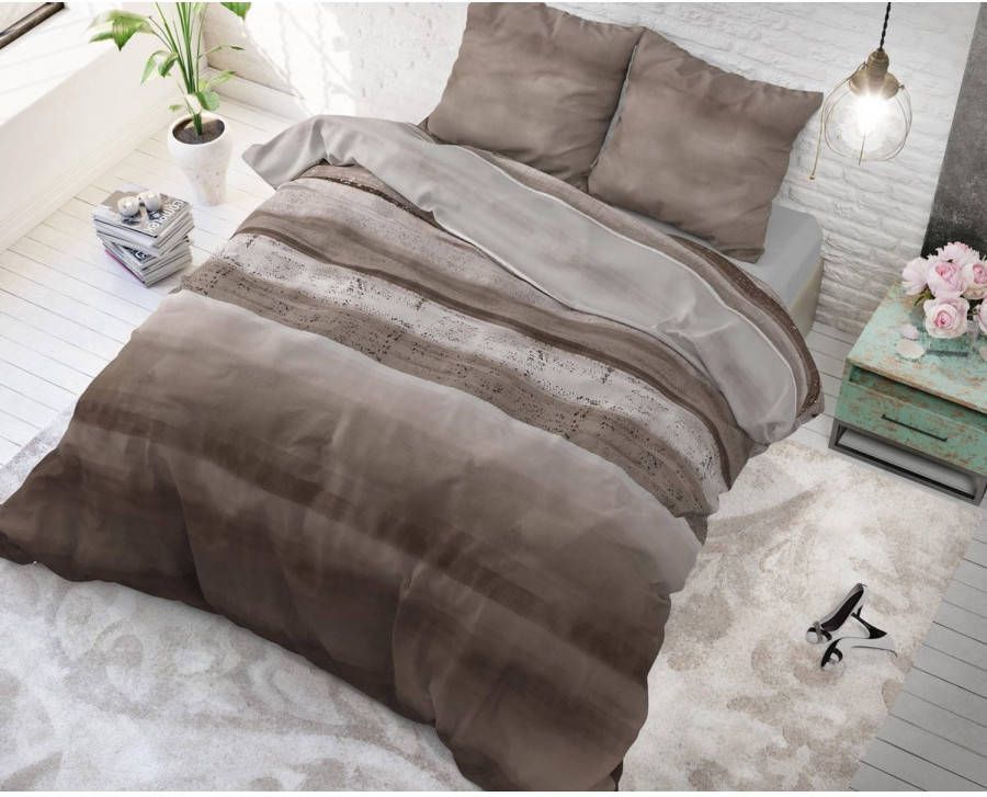 Sleeptime Dekbedovertrek Strepen Marcus Met Knoopsluiting, Incl. Kussenslopen Taupe Lits jimeaux 240 X 220 Cm + 2 Slopen