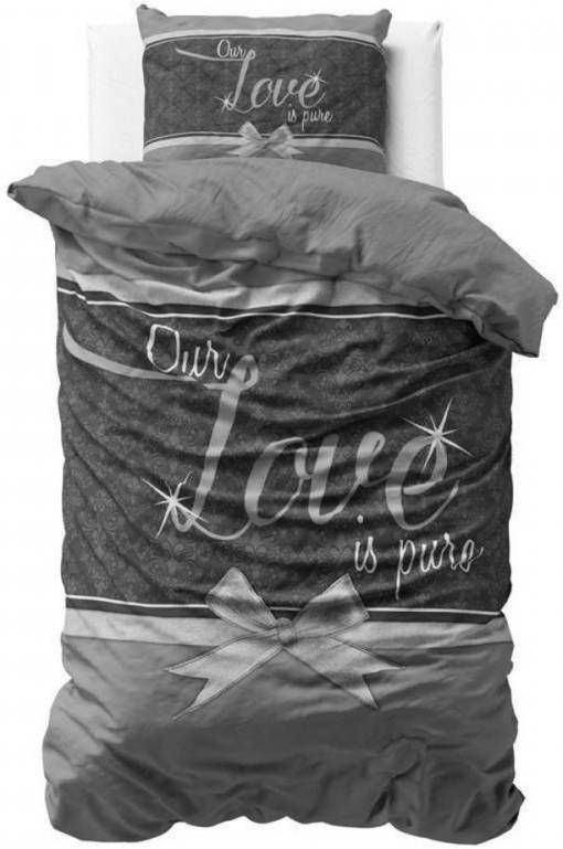 Sleeptime Pure Love Dekbedovertrek 100% Katoen 1 persoons(140x200/220 Cm + 1 Sloop) 1 Stuk(60x70 Cm) Grijs