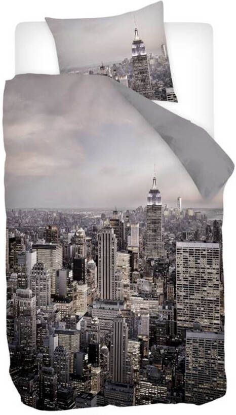 Snoozing Citylights Flanel Dekbedovertrek Eenpersoons 140x200/220 Cm Grijs