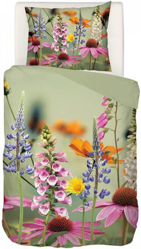 Snoozing Foxglove Dekbedovertrek 1 persoons(140x200/220 Cm + 1 Sloop) Katoen Satijn Groen