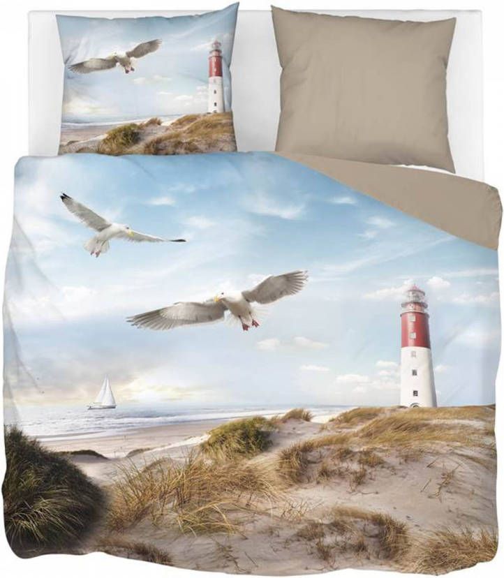 Snoozing Lighthouse Flanel Dekbedovertrek 2 persoons(200x200/220 Cm + 2 Slopen) Flanel Taupe