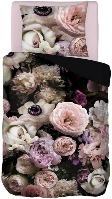 Snoozing Peony Flanel Dekbedovertrek Eenpersoons 140x200/220 Cm Zwart