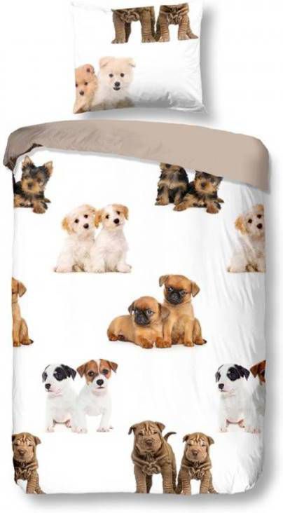 Snoozing Puppies Flanel Dekbedovertrek 1 persoons(140x200/220 Cm + 1 Sloop )