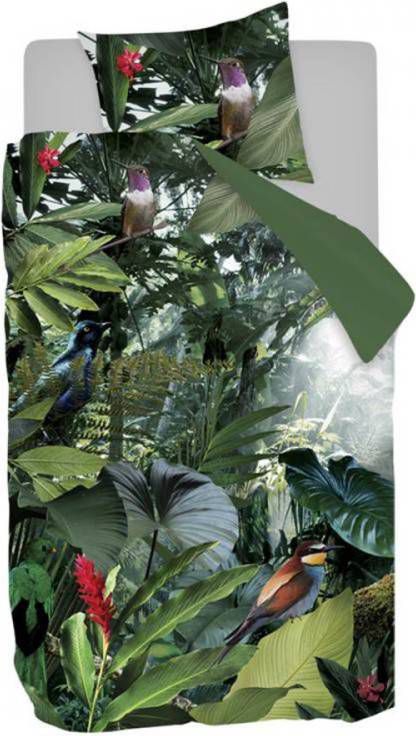 Snoozing Tropical Birds Flanel Dekbedovertrek 1 persoons(140x200/220 Cm + 1 Sloop) Flanel Groen