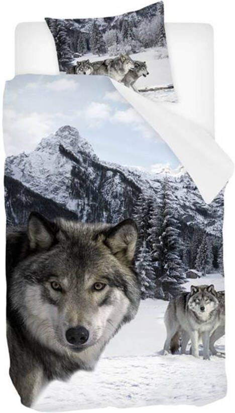 Snoozing Wolf Flanel Dekbedovertrek Eenpersoons 140x200/220 Cm Multi Kleur