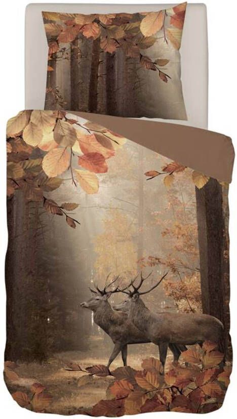 Snoozing Wooded Flanel Dekbedovertrek Eenpersoons 140x200/220 Cm Bruin