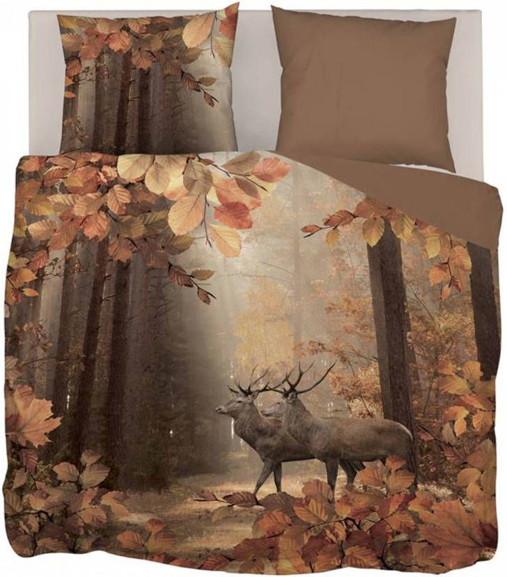 Snoozing Wooded Flanel Dekbedovertrek Lits jumeaux 240x200/220 Cm Bruin