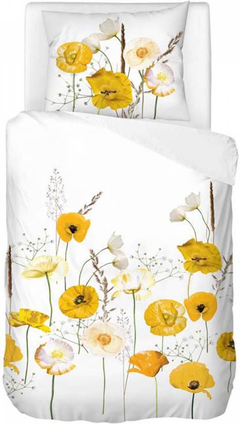 Snoozing Yellow Poppy Flanel Dekbedovertrek 1 persoons(140x200/220 Cm + 1 Sloop) Flanel Geel
