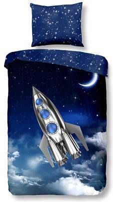 Good Morning Rocket Dekbedovertrek 100% Katoen 1-persoons (140x200/220 Cm + 1 Sloop) 1 Stuk (60x70 Cm) Blauw