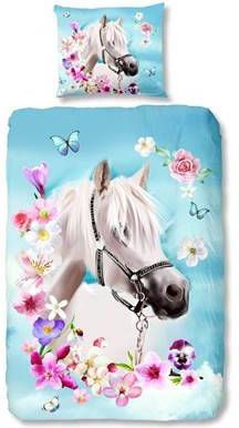 Good Morning kinderdekbedovertrek Horse aqua blauw 140x200/220 cm Leen Bakker online kopen