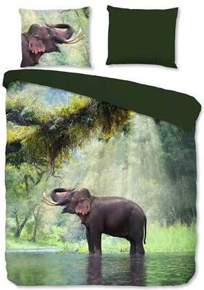 Pure dekbedovertrek Laughing groen 200x220 cm Leen Bakker