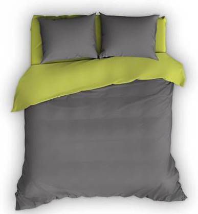 Romanette Flanellen Dekbedovertrek Comtesse Antraciet/lime 240 X 200/220 Cm