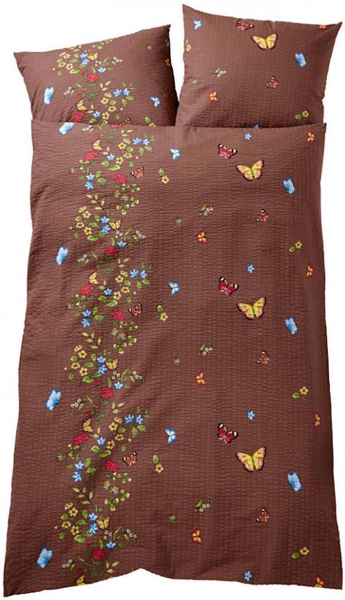 Webschatz 2 delige set bedlinnen Bloemenweide Bruin, 2 delige set bedlinnen Bloemenweide Ecru