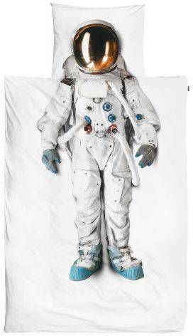 SNURK Astronaut dekbedovertrek 100% percaline katoen Lits-jumeaux (240x200/220 cm + 2 slopen) White