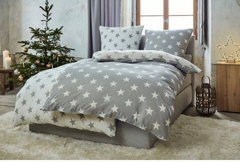 my home Tweezijdig te gebruiken overtrekset Stella met stermotief, dekbedovertrek in maat 135x200 cm, 155x220 cm, overtrekset polycotton en fijnflanel(flanel van 100% katoen)kwaliteit, warme flanellen beddengoed, winterbeddengoed, kerstdekbedovertrek, dekbedovertrek set ondersteunt het initi In verschillende kwaliteiten, sterrendesign
