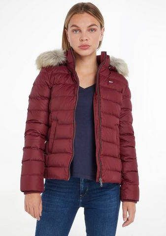 TOMMY JEANS Donsjack TJW BASIC HOODED DOWN JACKET met imitatiebont aan de capuchon & merklabel