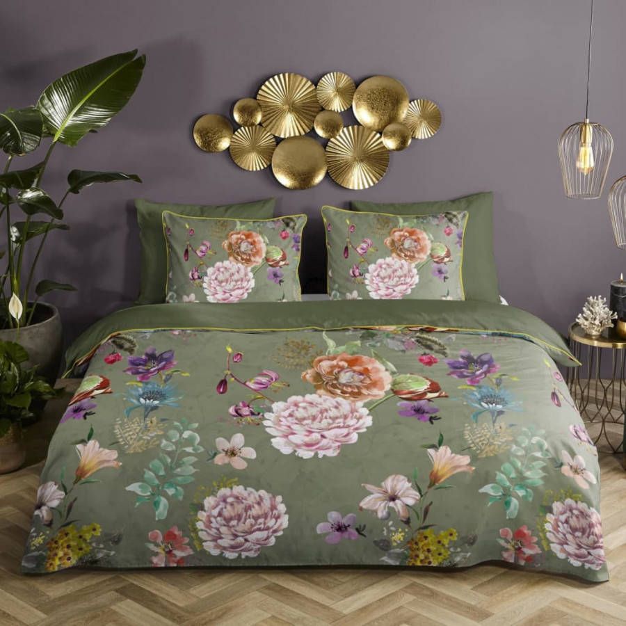 Descanso Parma Dekbedovertrek 2 persoons(200x200/220 Cm + 2 Slopen) Katoen Satijn Olijf