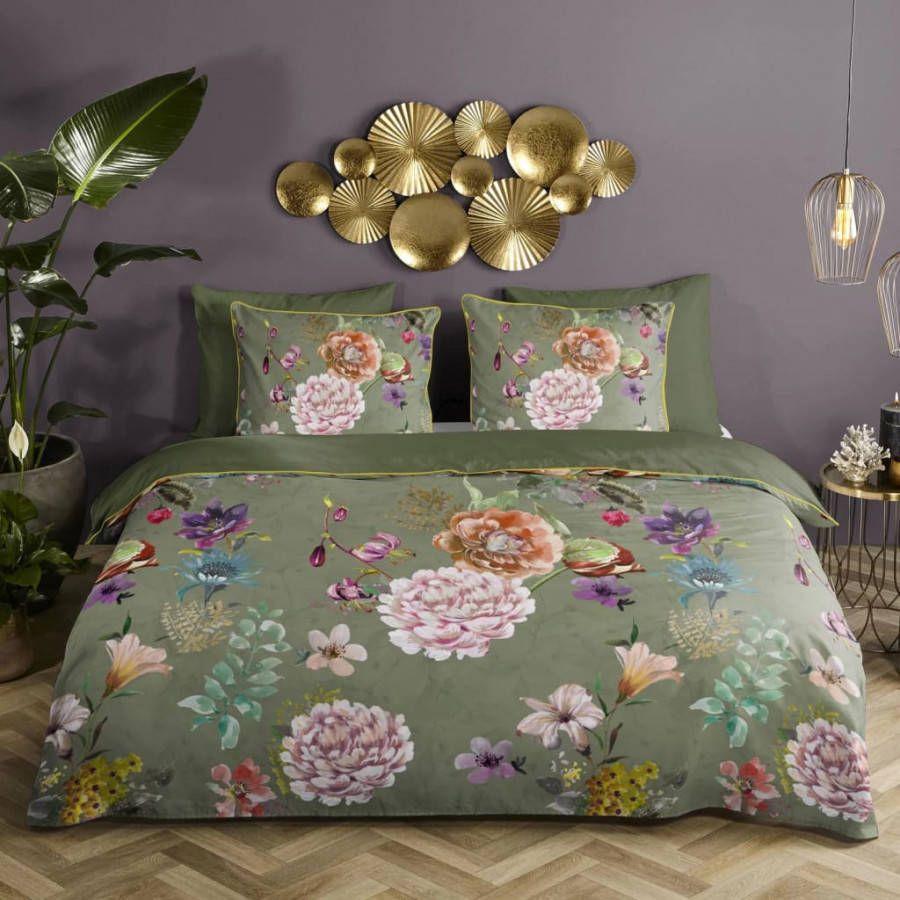 Descanso Parma Dekbedovertrek Lits jumeaux(240x200/220 Cm + 2 Slopen) Katoen Satijn Olijf