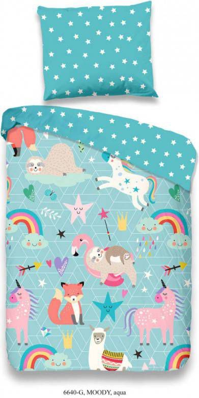 Good Morning Moody Dekbedovertrek Katoen Peuter(120x150 Cm + 1 Sloop) Aqua