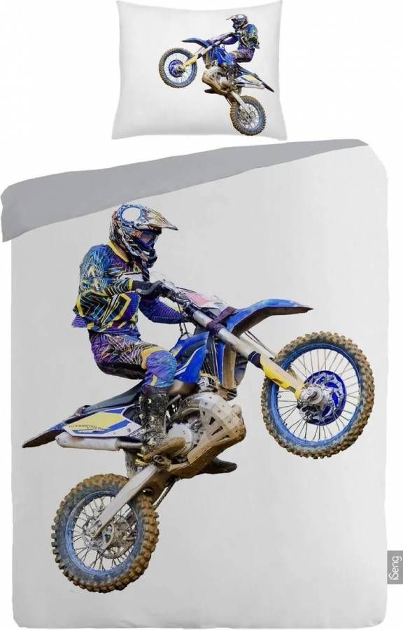 Iseng Motor Cross Dekbedovertrek Katoen 1 persoons(140x200/220 Cm + 1 Sloop) White