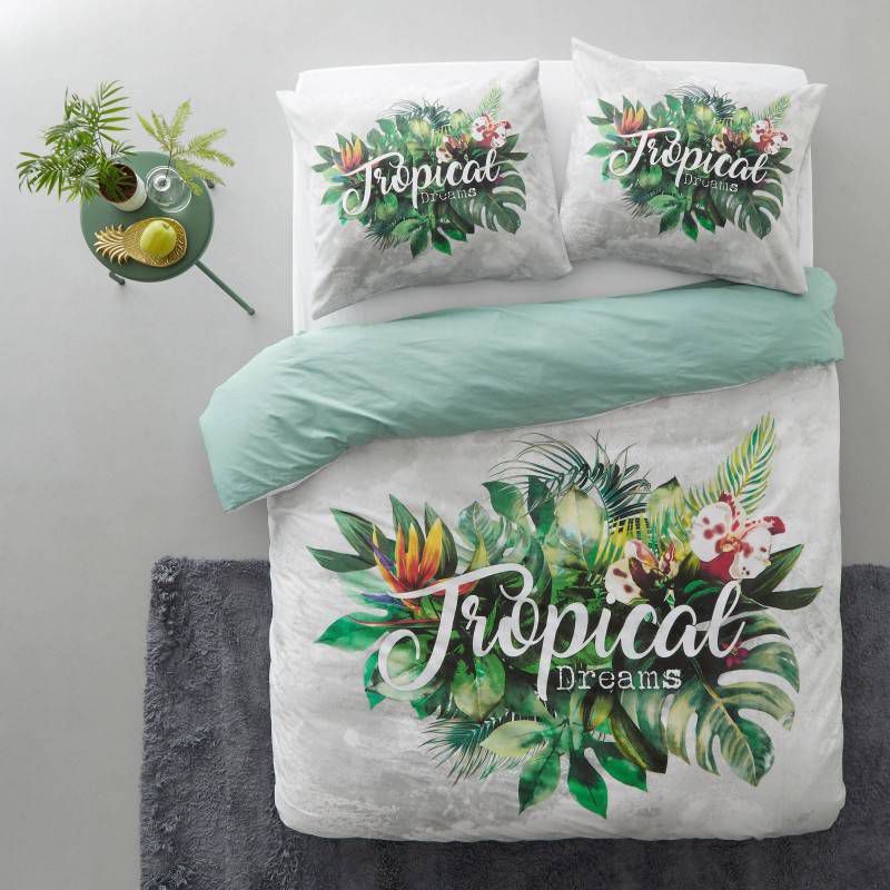 Dreamhouse Bedding Dekbedovertrek Tropische Tekst Met Knoopsluiting, Incl. Kussenslopen Groen 2 persoons 200 X 220 Cm + 2 Slopen