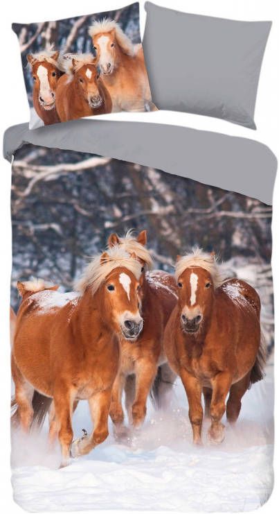 Good Morning Happy Horses Flanel Dekbedovertrek Flanel/Katoen 1 persoons(140x200/220 Cm + 1 Sloop) Multi