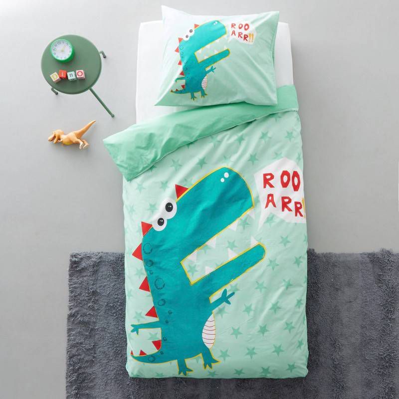 Good Morning kinderdekbedovertrek Dino groen 140x200/220 cm Leen Bakker
